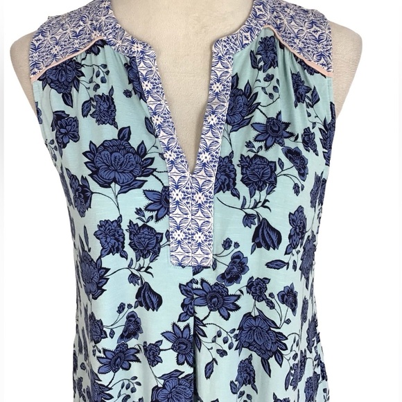 J Jill Floral Sleeveless Aqua Blue V Neck Dress Women’s Size Small Petite NEW - Picture 6 of 13